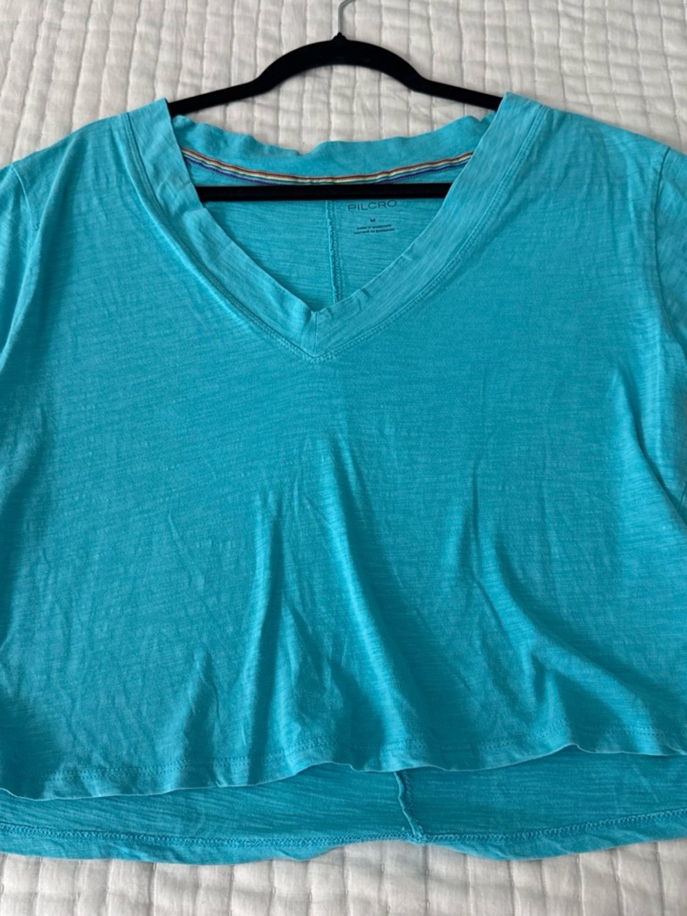 Pilcro Bright Teal V-Neck Crop Tee